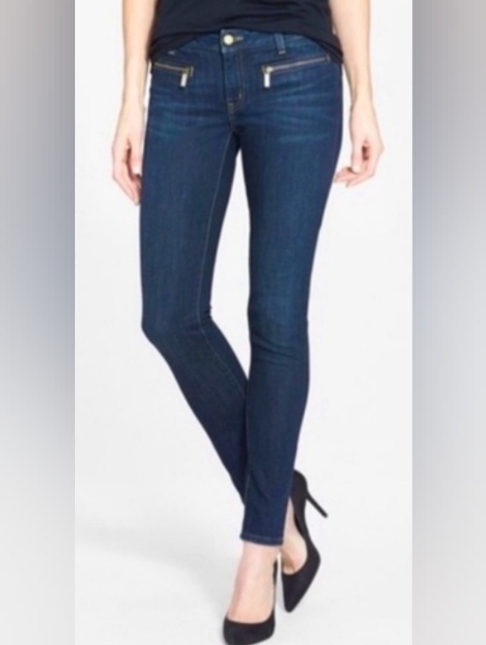 Y2K! Michael Kors Dark Blue Skinny Jeans With Front Zip Pocket Style!
